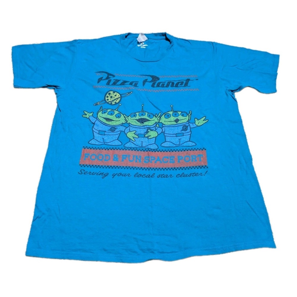 Toy Story Disney Pixar Men's Pizza Planet Food & Fun Space Port Blue Shirt Large